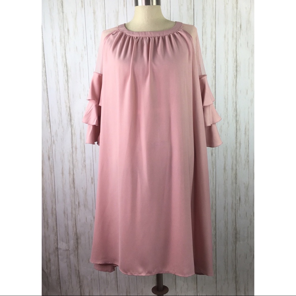 Suzanne Betro Dusty Rose Ruffle-Sleeve Midi Dress